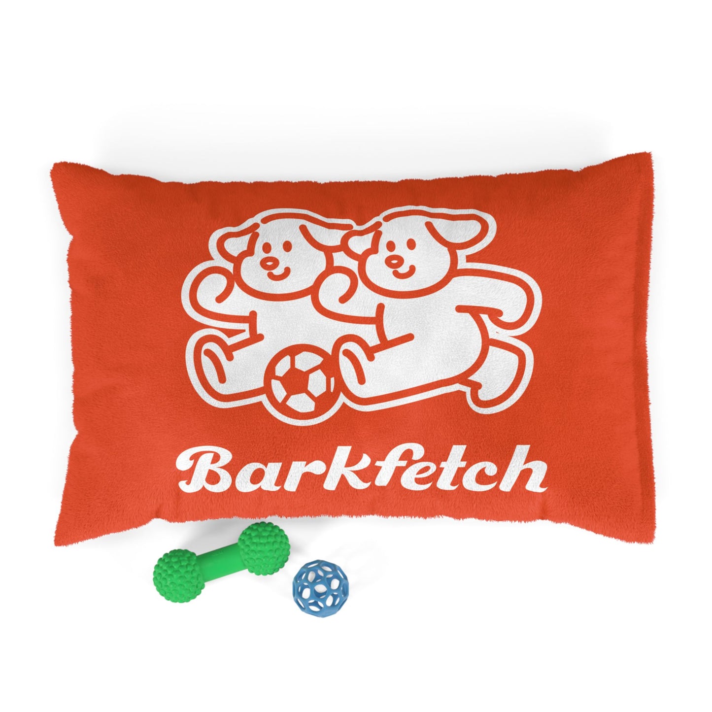 Pet Bed, Soccer Ball Lover Dogs Gift, Barkfetch Logo, Two Dogs Running With Ball, Dog Sleeping Mat, Animal Lover Cushion