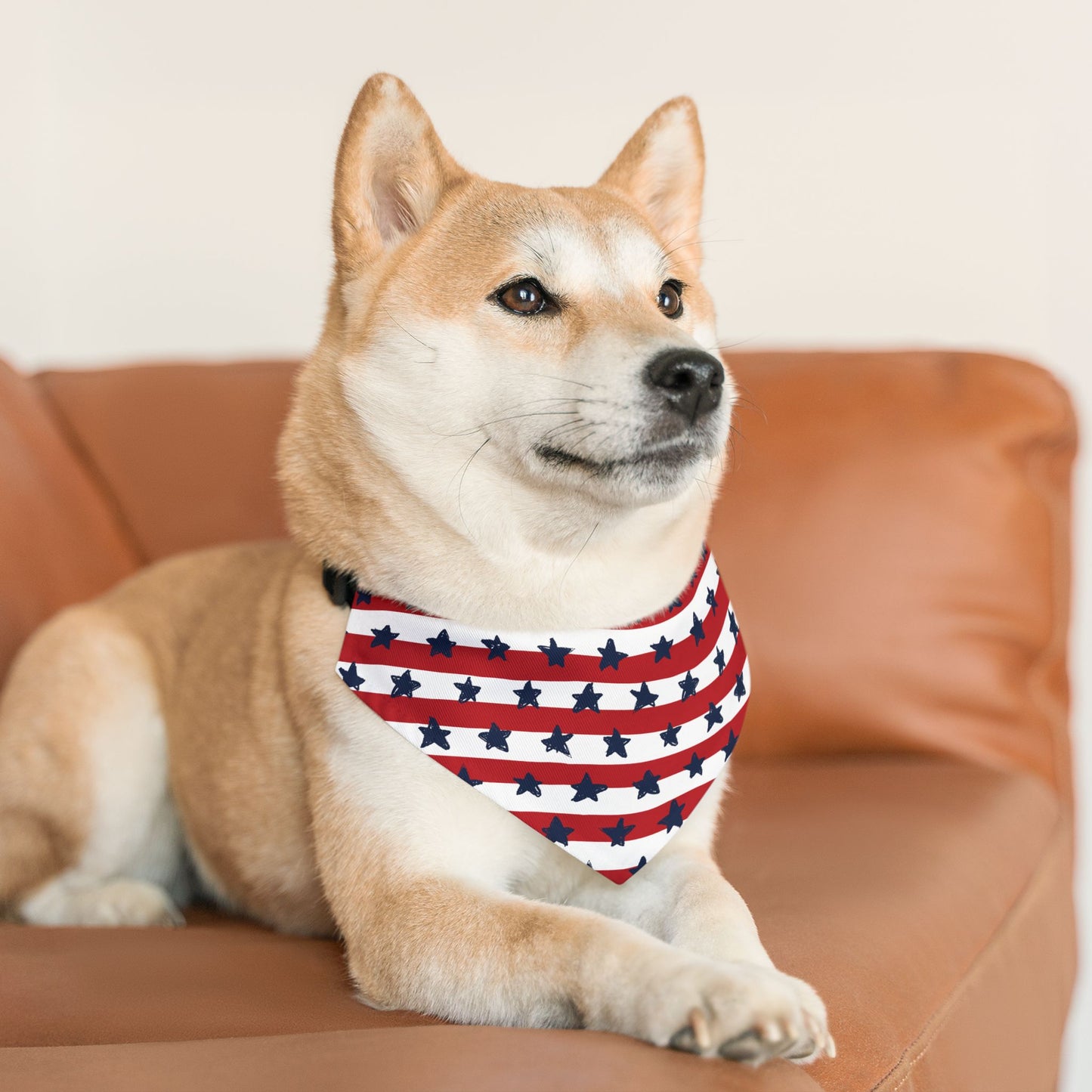 Patriotic Pet Bandana Collar - U.S. Flag Stars Design | Adjustable Sizes for Cats & Dogs | Durable & Machine Washable