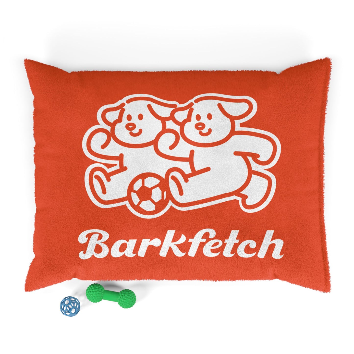 Pet Bed, Soccer Ball Lover Dogs Gift, Barkfetch Logo, Two Dogs Running With Ball, Dog Sleeping Mat, Animal Lover Cushion