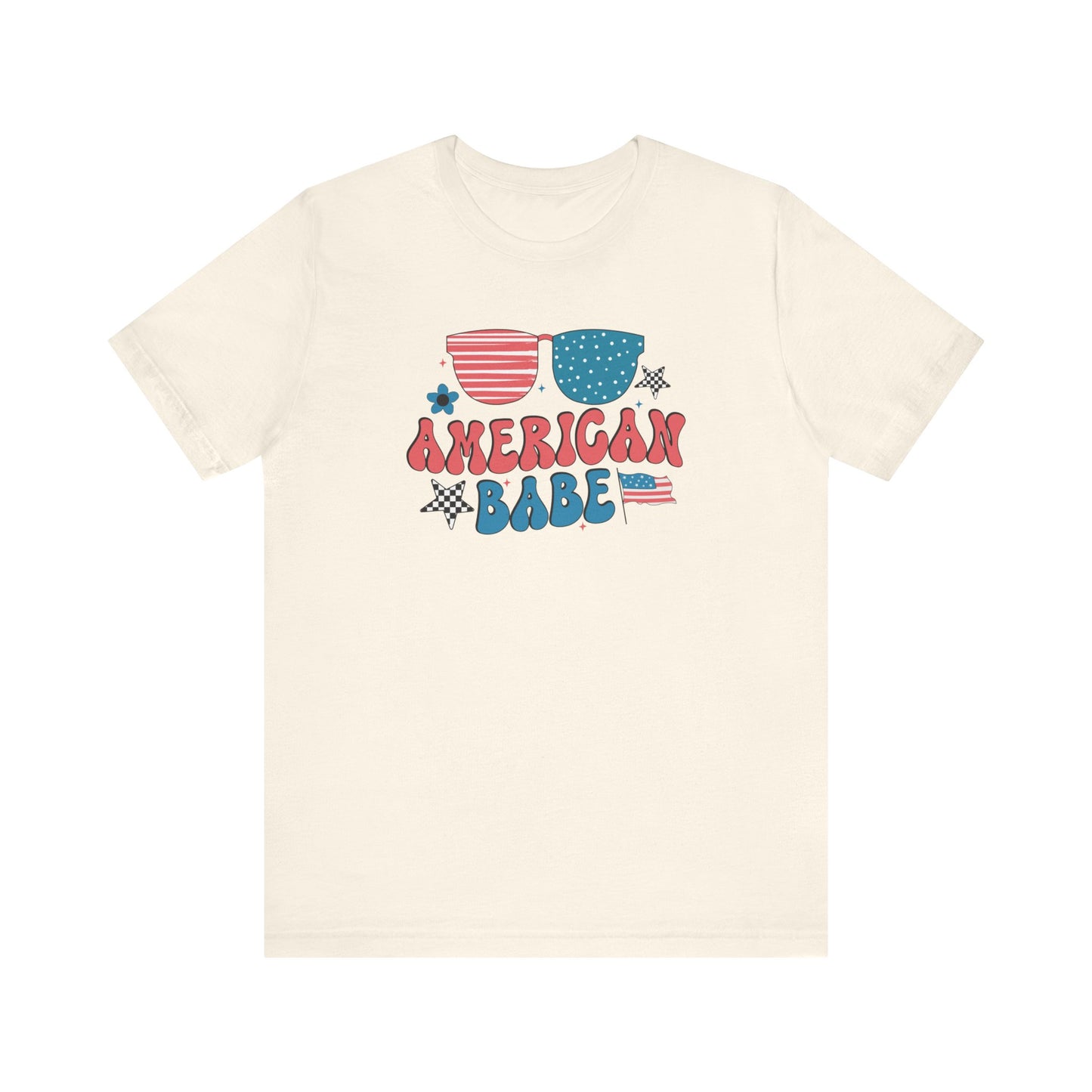 American babe, 4th of July, Patriotic Jersey Short Sleeve Tee
