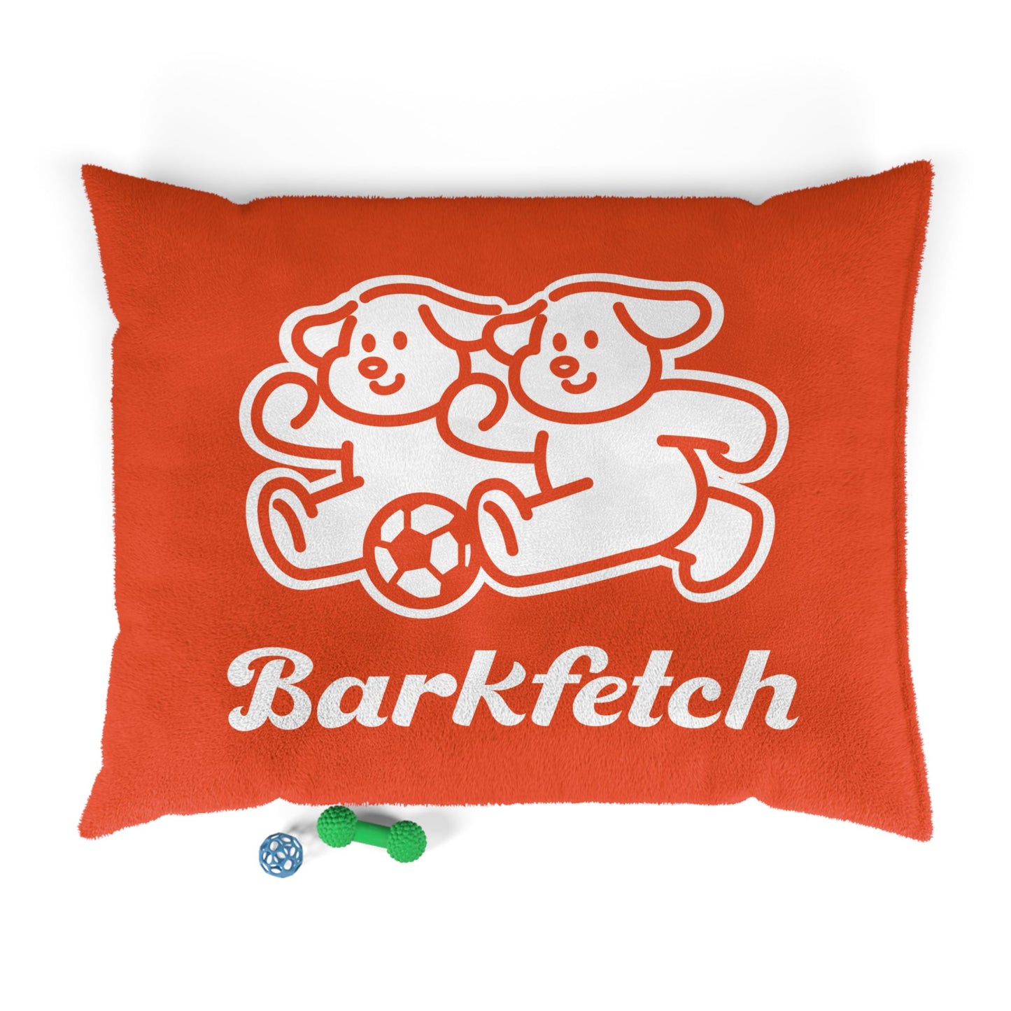Pet Bed, Soccer Ball Lover Dogs Gift, Barkfetch Logo, Two Dogs Running With Ball, Dog Sleeping Mat, Animal Lover Cushion